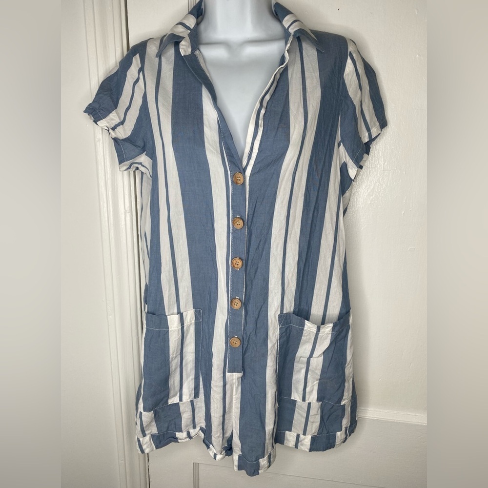 Show Me Your MuMu Yvette Blue and White Striped Romper